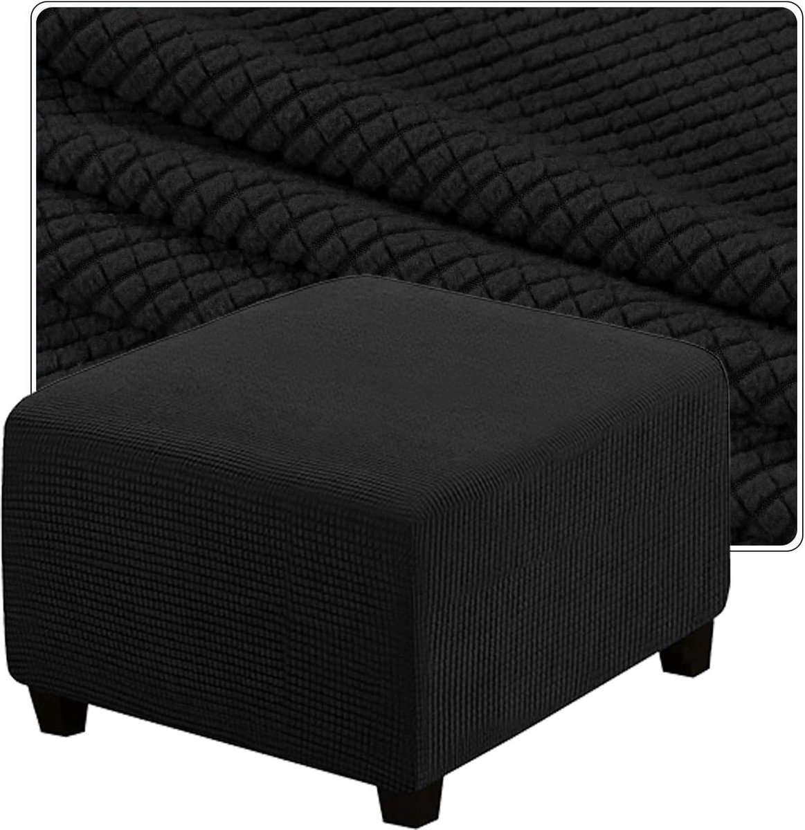 KZQ Vierkante futonhoes 35x35 40x40 50x50cm - Decoratieve, op maat gemaakte beschermhoes voor futons, voetenbankjes en krukjes - Geschikt voor woonkamers (Zwart, 16 inch/40 cm)