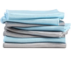 Glasdoek - 8 Stuks - Ramendoeken set - Ramen lappen - Microfiber - Badkamer - Glas - Spiegels - Raamdoeken - Streeploos schoon - Geschikt voor auto's, keukenspiegels, kranen en badkamers - Blauw, grijs - 40*40CM