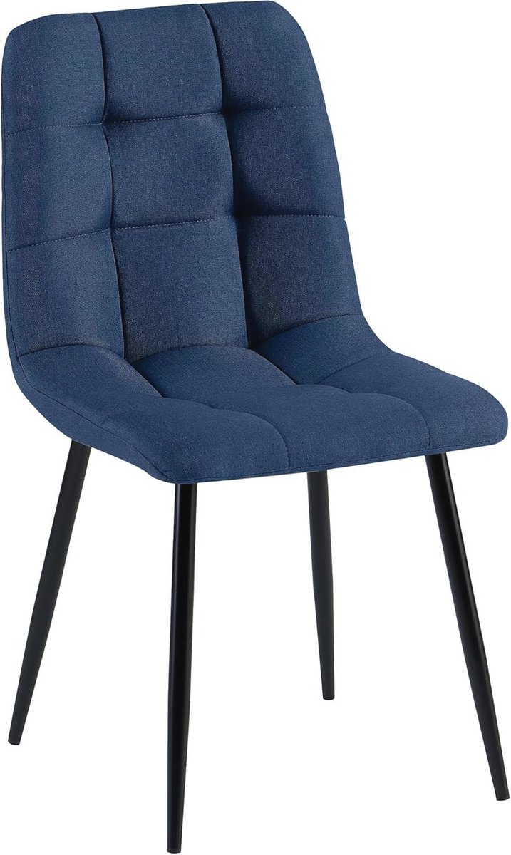 Eetkamerstoel zonder armleuning met metalen frame en comfortabele stof - Kleur: Blauw