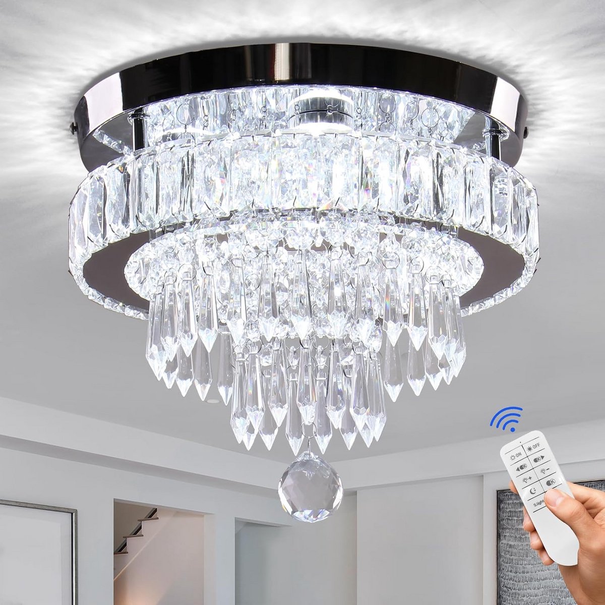 Dimbare moderne led-kroonluchter met afstandsbediening, 30 cm - 3 lichtkleuren - Verwissel