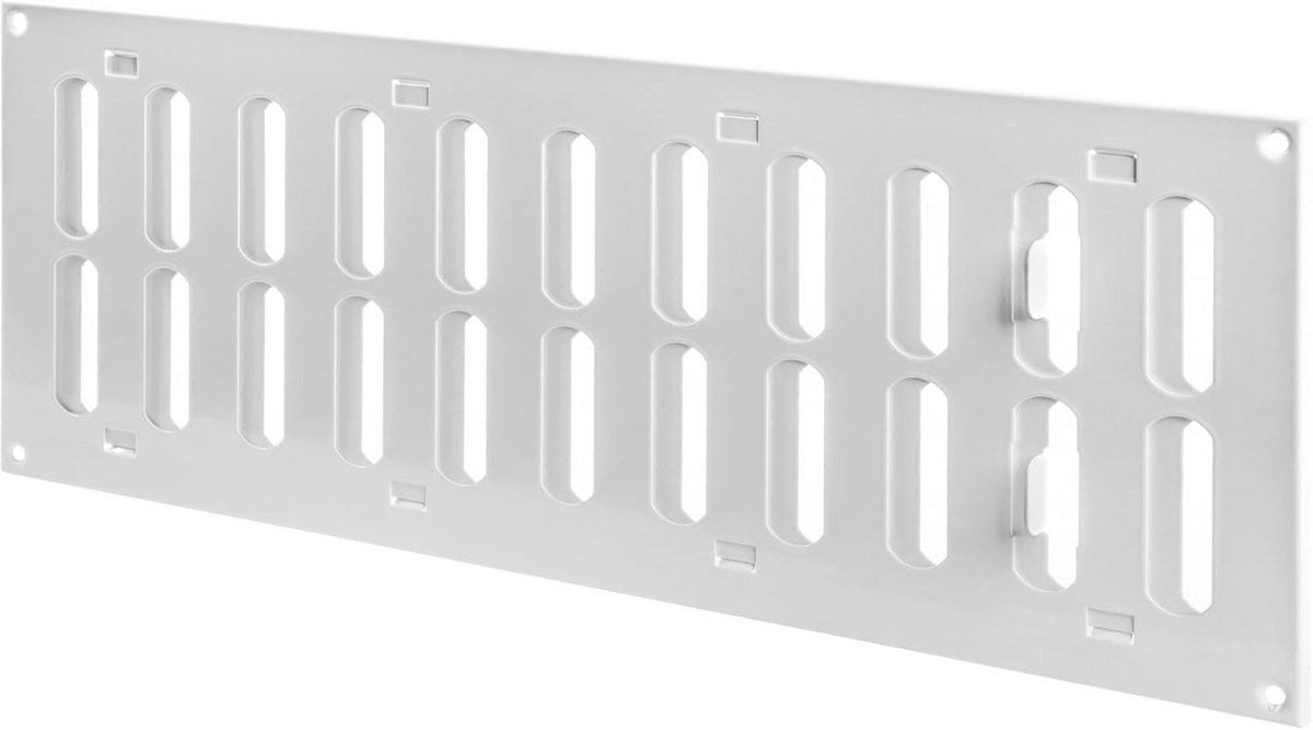 Wit verstelbaar ventilatierooster 400 x 150 mm met insectenbescherming voor binnen en buiten
