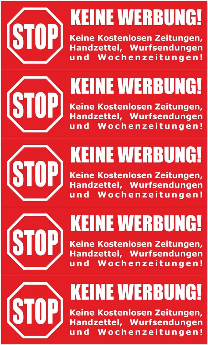 Brievenbus Sticker - Stop Reclame! Geen Gratis Kranten, Handbriefjes, Werpzendingen en Weekbladen - 105x35mm