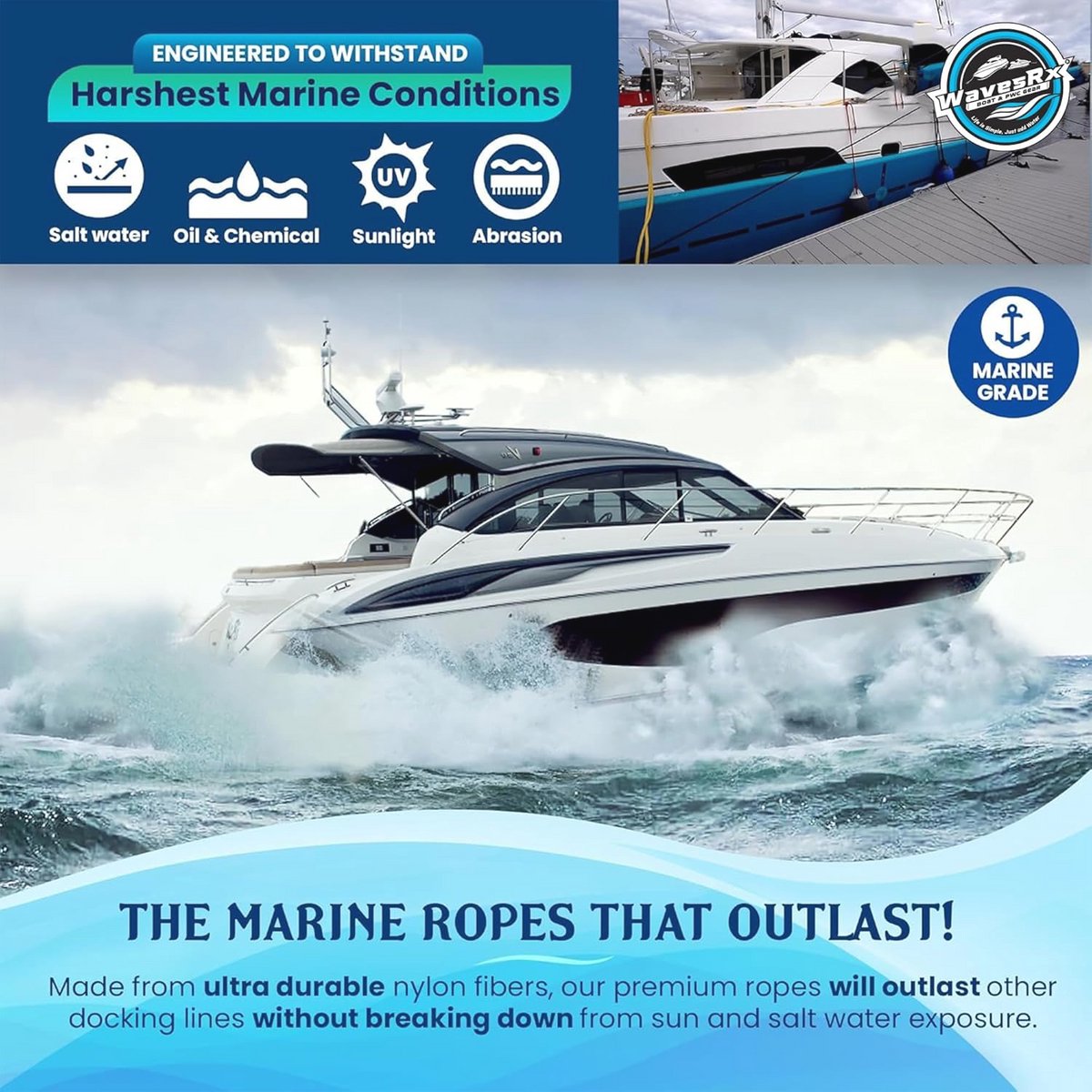Premium Docklijnen van 5/8" x 25' - Dubbel Gevlochten Nylon Boot Touwen voor Veilig Docken van Zeilboten en PWC