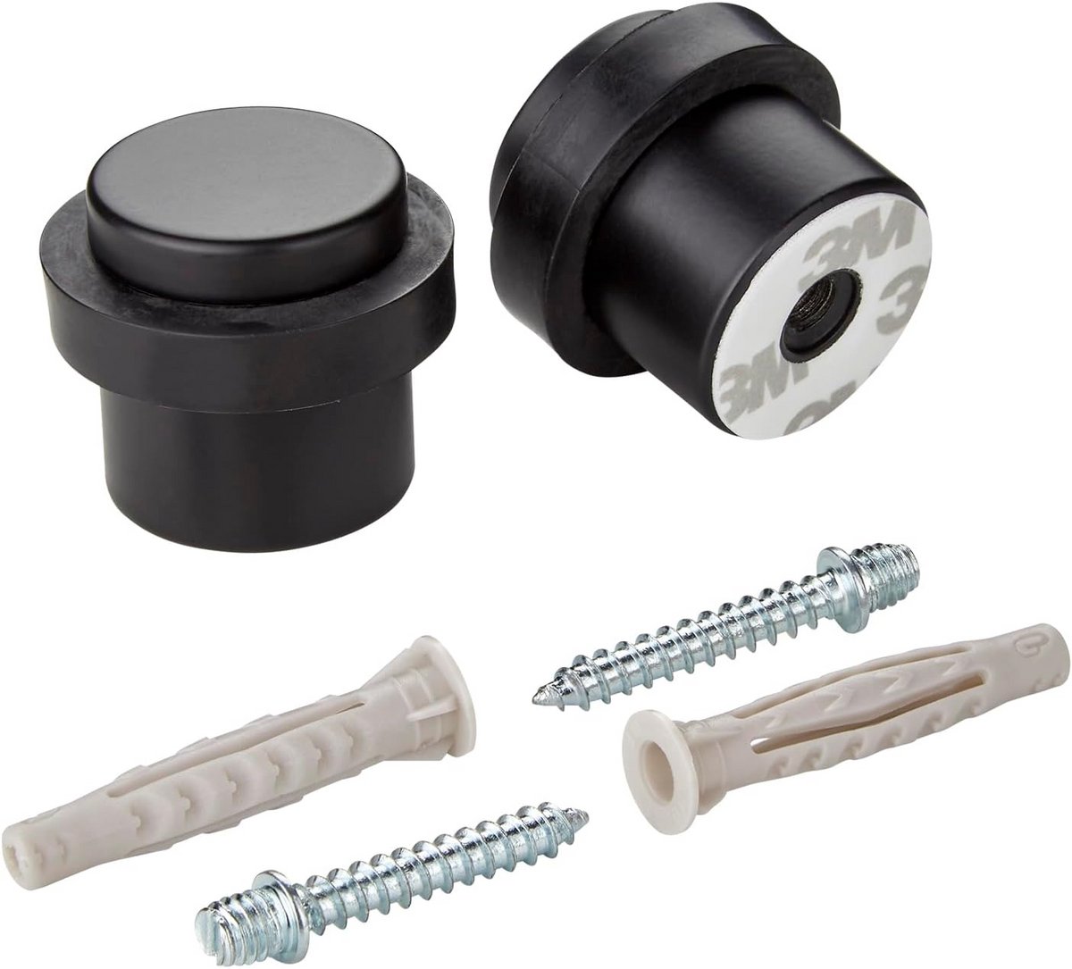 Set van 2 Deurstoppers - Matte Zwarte Stalen Deurstoppers met Rubber Buffer (Ø 36 mm, Hoogte 32 mm)