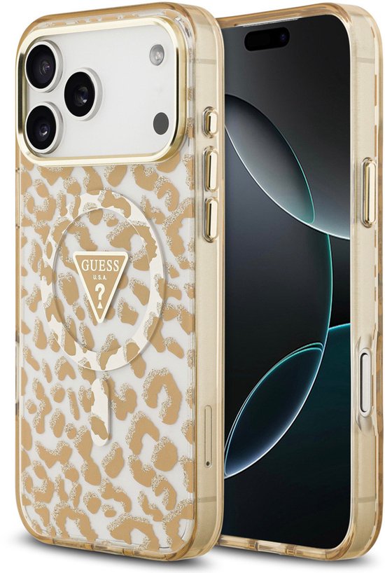 Guess Back Cover Case - iPhone 17 Pro Max - Brown - MagSafe - Leopard Glitter Edition