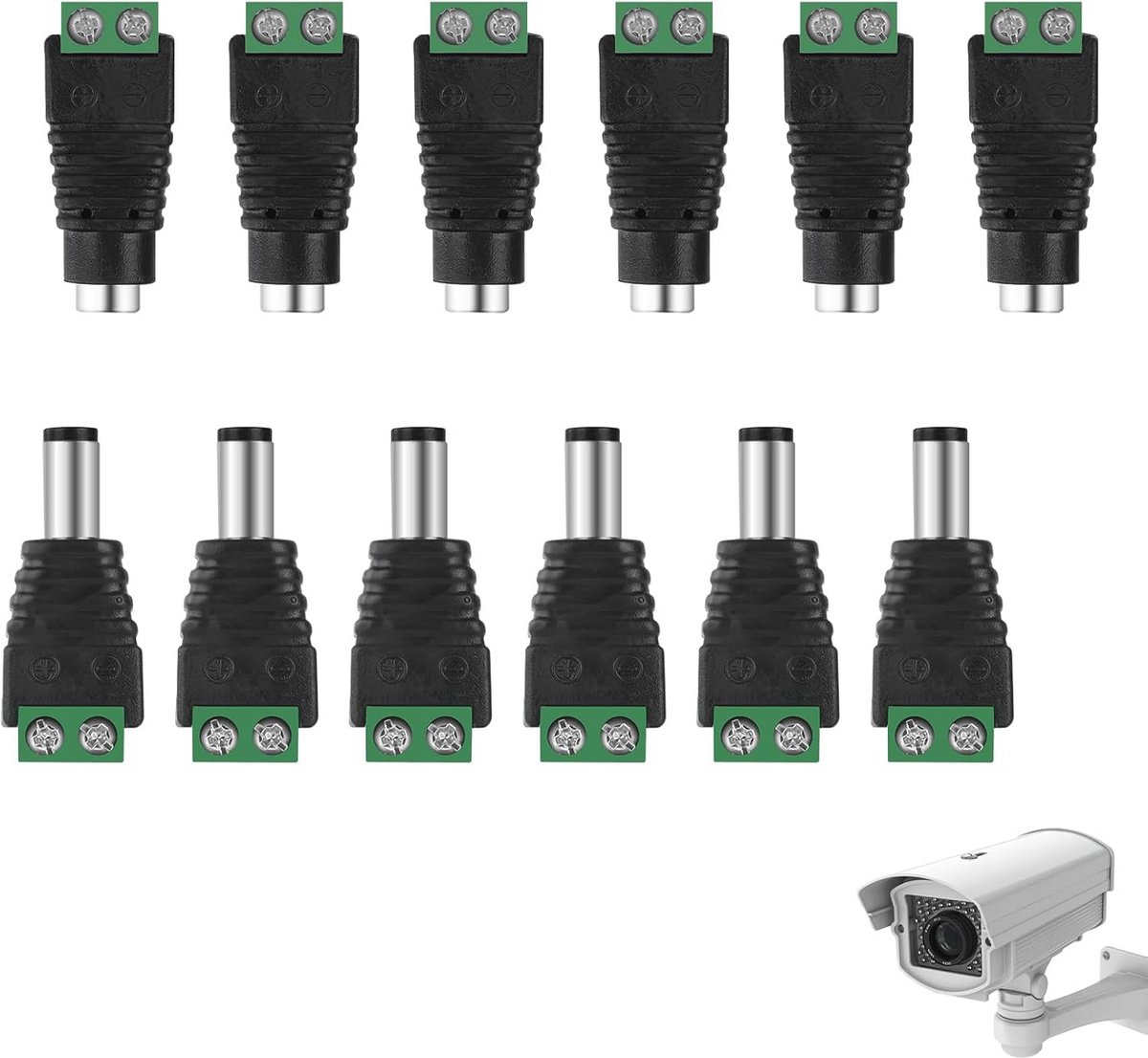 12 Stuks DC 5,5 mm 2,1 mm Stekkers - Soldeervrije Verbindingsadapter voor CCTV en LED-strips