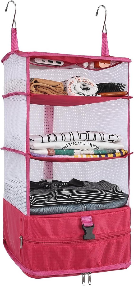Opknoping 3-plank kast organizer zak - Opvouwbare en wasbare stof met haken - Roze L