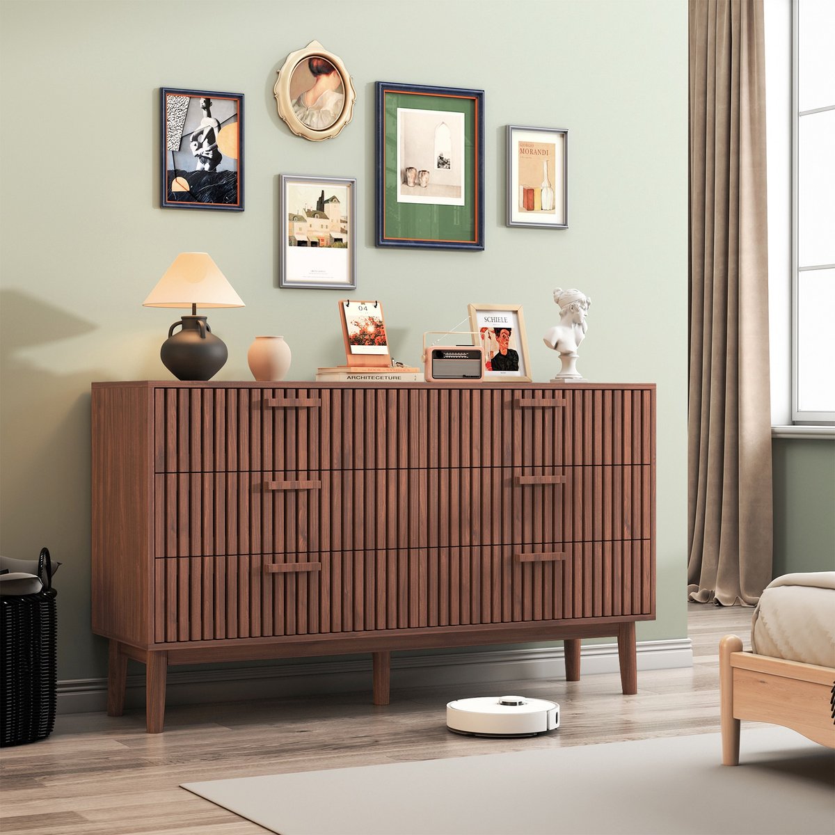 Commode met 6 lades, moderne houten ladekast voor slaapkamer, woonkamer en hal, 100x34x73 cm (bruin, 6 lades)