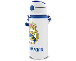 Real Madrid Aluminium Drinkfles – 600ml – Officieel Clubdesign - Wit - Met drinktuitje - Waterfles - Schoolfles