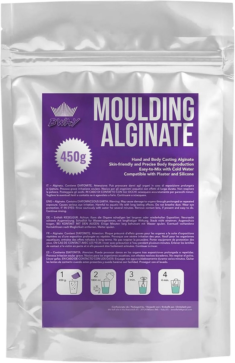 Nauwelijks alginaat voor nauwkeurige vingerafdrukken – 450 g – snel instelbaar in 3 minuten – ideaal voor hand- of lichaamsafdrukken