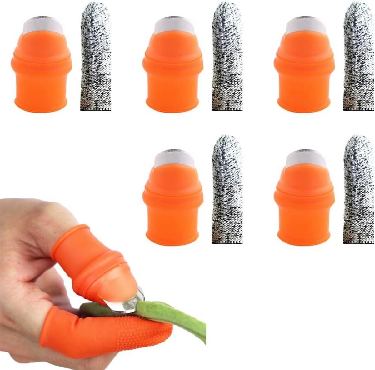 Allecta - Duimmes Oogstgereedschap voor Tuinieren en Keuken - 5 Stuks - Separator Vingermes voor Trimming van Planten Fruit Groenten - Inclusief Vinger Protector - 5 cm
