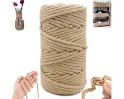 50 meter - Jutetouw - Henneptouw - Sterk en duurzaam henneptouw - Dik henneptouw - Handgeweven touw - Fijn henneptouw voor krabpalen- 6 mm - Geschikt voor tuinieren, knutselen, inpakken, binden en huisdecoratie