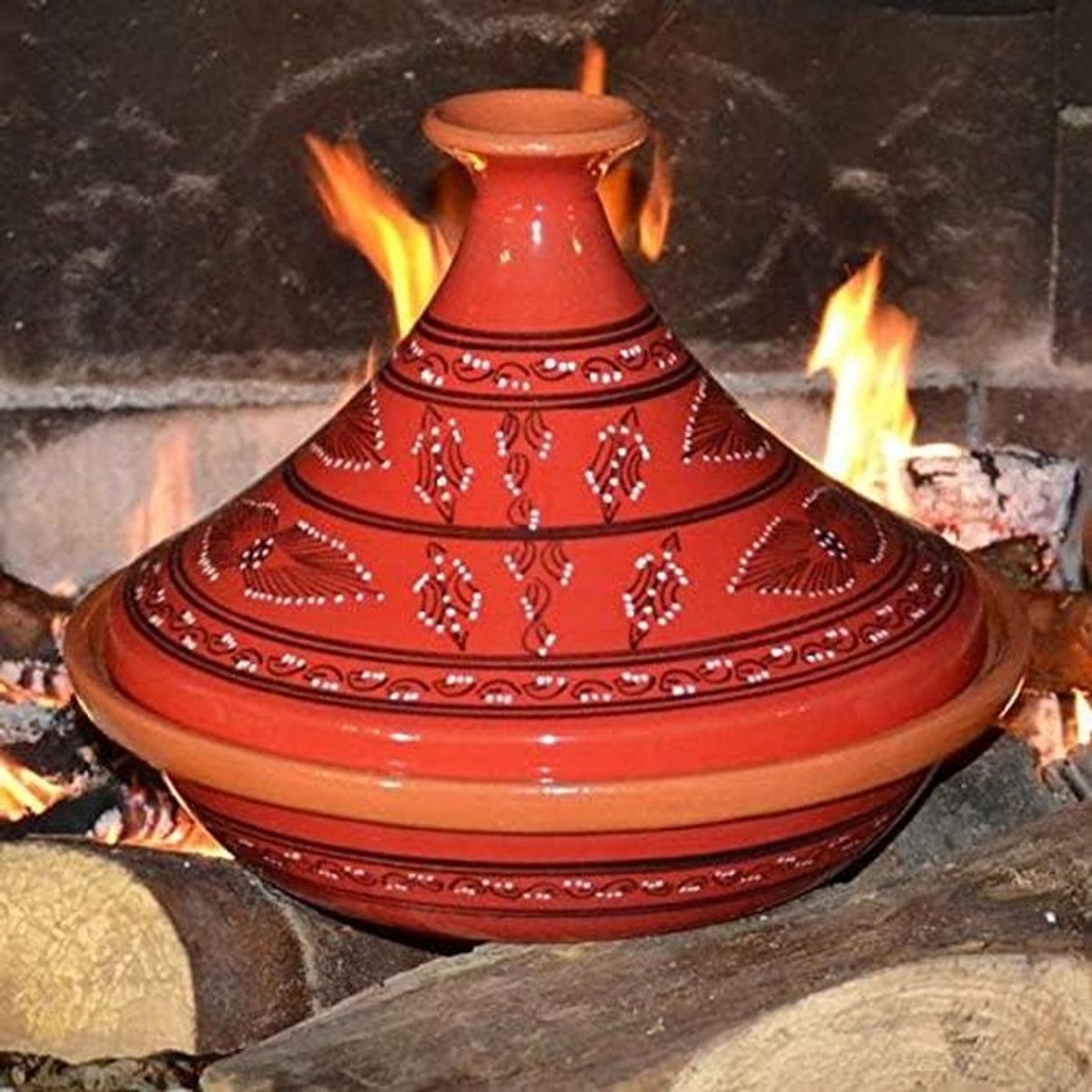 Grote Rode Tajine van Keramiek voor Oven, Gas en BBQ - 31 cm