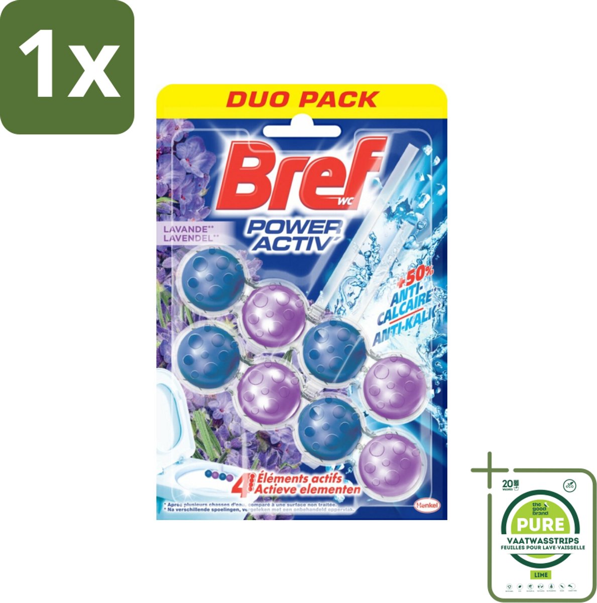 1 x Bref - Toiletblok - Lavender - Toiletblok Lavender - Reiniging Toilet - Frisse Geur Toilet - Kalkaanslag Voorkomen - Paars Water Toilet