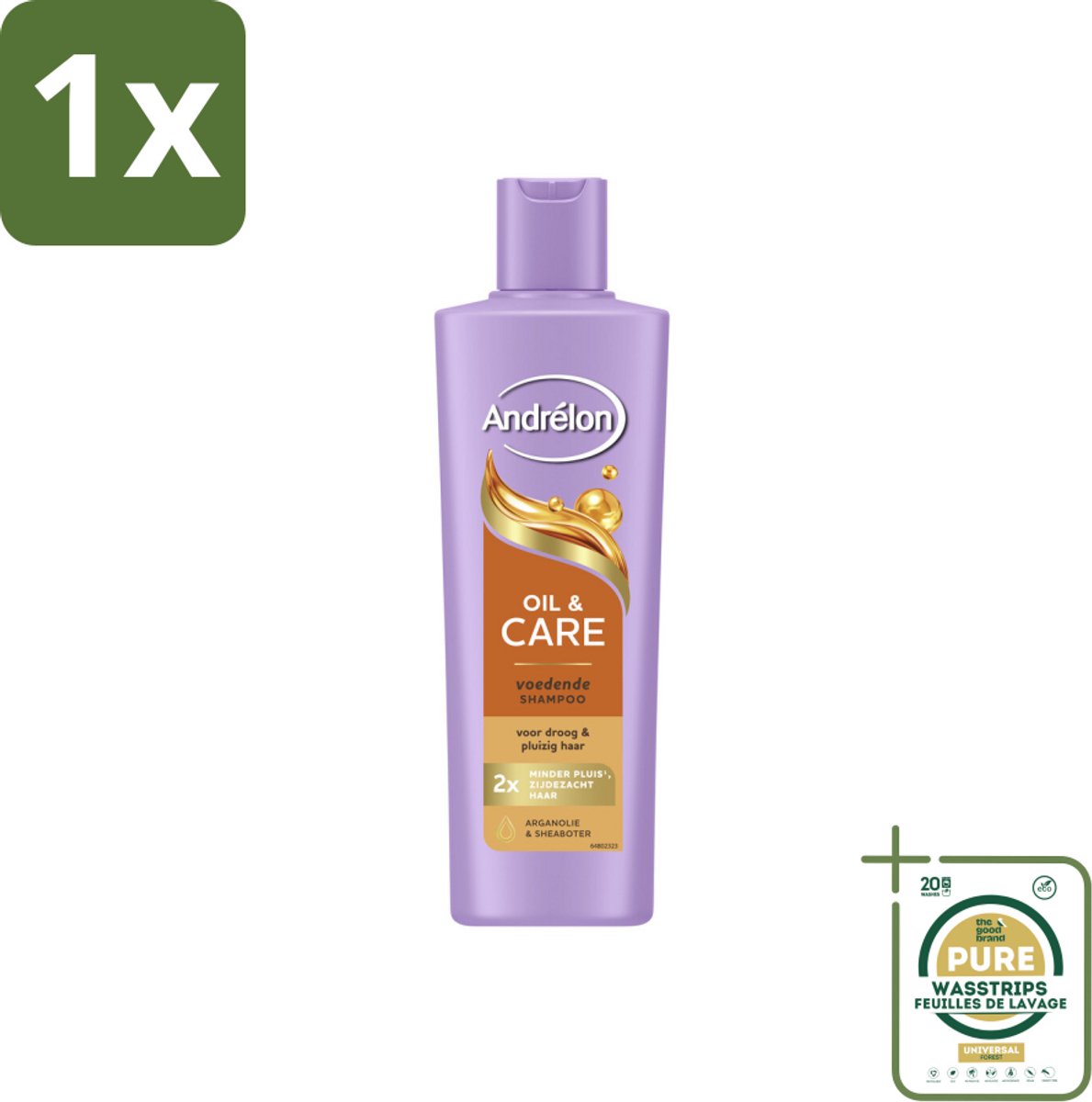 1 x Andrélon – Shampoo – Oil & Care – 250 ml- Droog Haar - Pluis - Haar Verzorging - Arganolie - Sheaboter