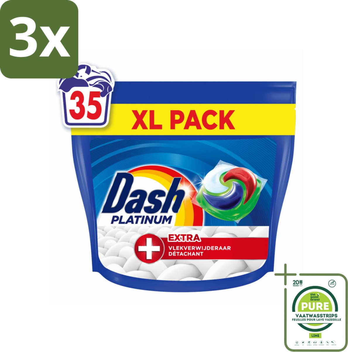 3 x Dash – Wasmiddelcapsules – 4in1 Pods + Extra Vlekkenverwijderaar – 35 capsules - Grootverpakking - Wasmiddel - Vlekverwijdering - Wasmachine - Wasmiddel Pod - Krachtige Reiniging