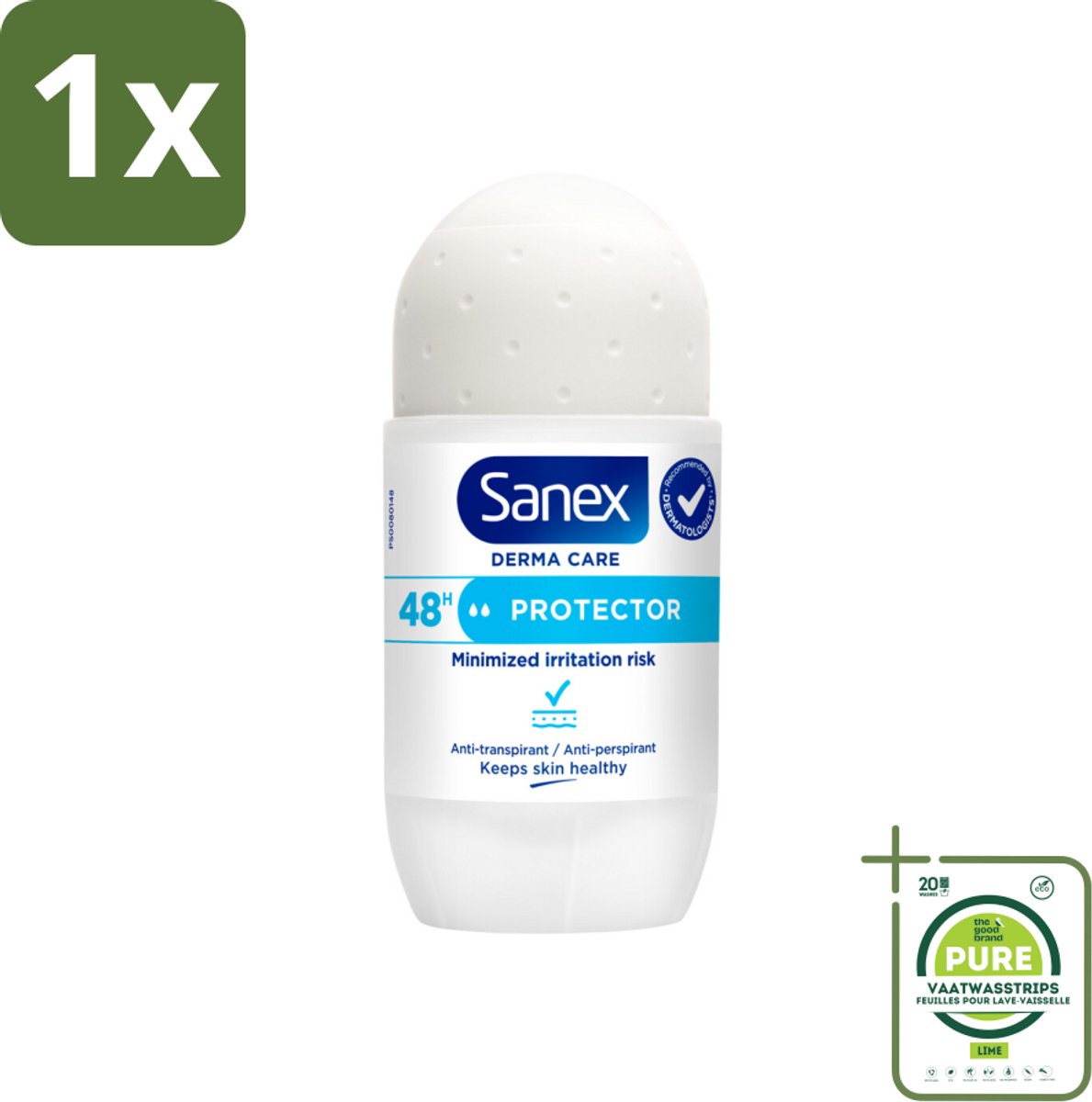 1 x Sanex – Deodorant Roller – Dermo Protector – 53 ml - Deodorant Roller - Huidbescherming - Zweetbehandeling - Geurvervoeging - Mineralen