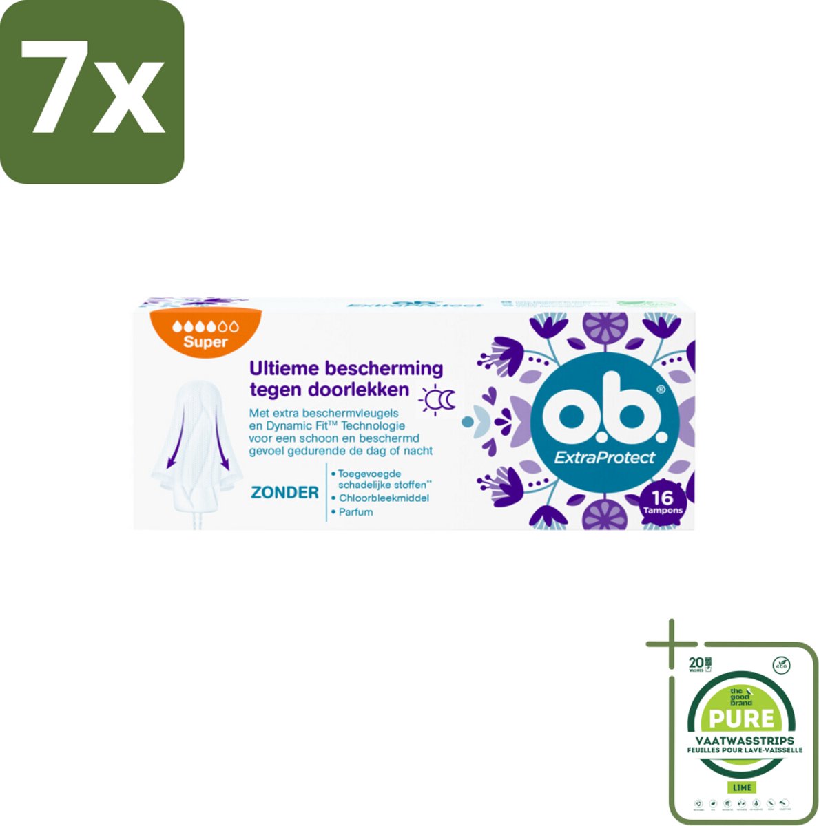 7 x o.b. – Extra Protect Tampons – Super – 16 Tampons - Grootverpakking - Super Tampons - Menstruatiebescherming - Vochtabsorptie - Lekkenvoorkomen - Zachte Tampons