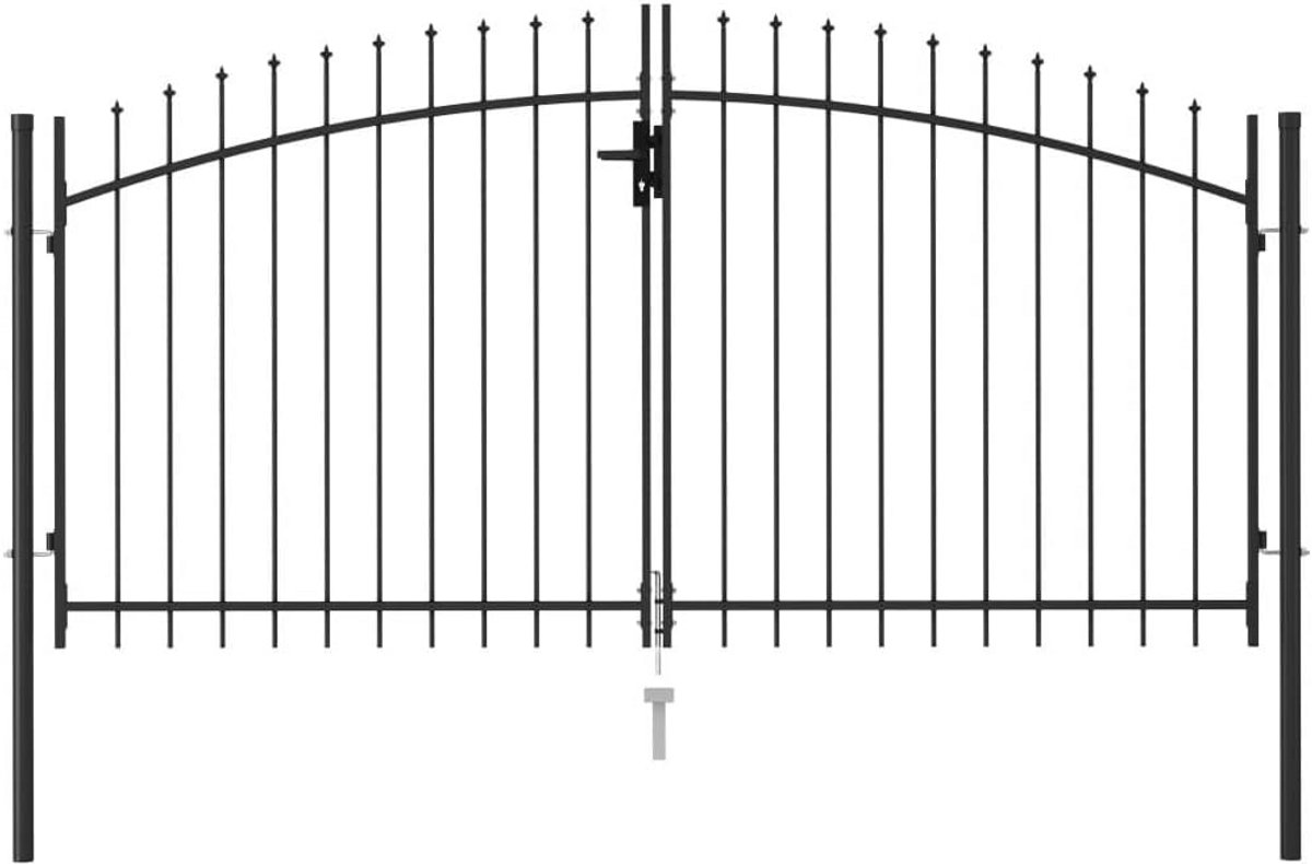 Dubbele Tuinpoort met Speerpunten - Gepoedercoat Staal, Zwart, 300 x 150 cm