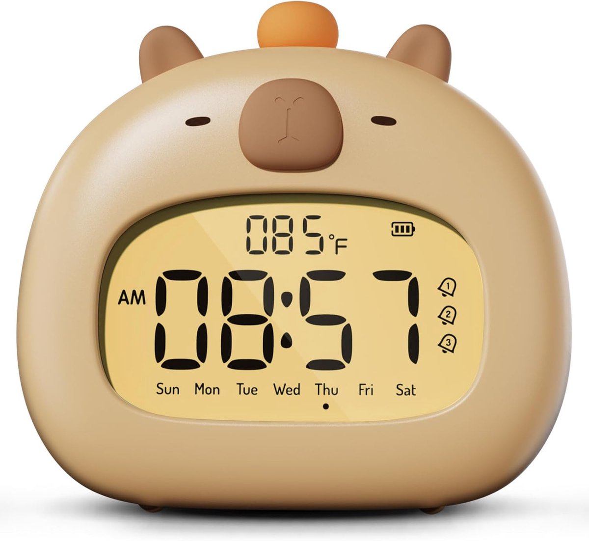 QTTVBTNA - Kinderwekker - Snooze-functie - Digitale Wekker voor Kinderen - Oplaadbare draadloze wekker - Capybara Design - Slaaptrainer - USB-C Oplaadbaar - Nachtlampje - 1 stuk