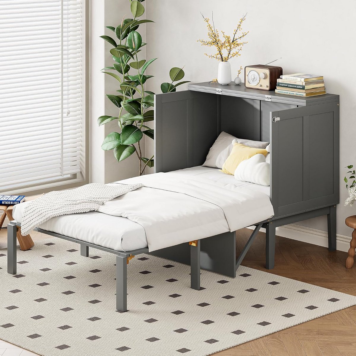 Verticaal Kastbed/Wandbed met Lattenbodem 90x200 cm Grijs - Ruimtebesparend Slaapoplossing