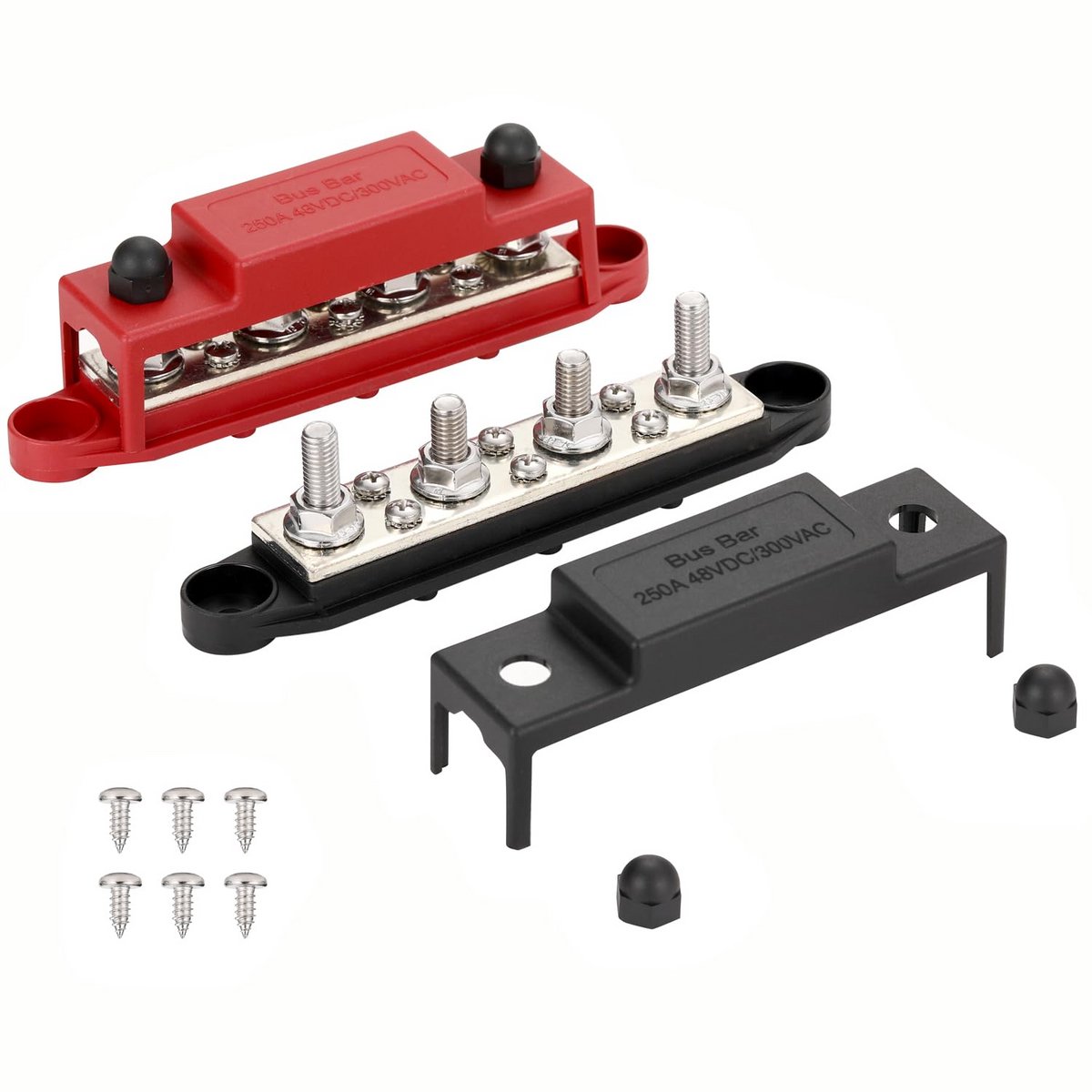Stroomverdeelblok busbar met M8 tapeinden en M4 schroevenklemmen - 48V 250A voor elektrische bedrading