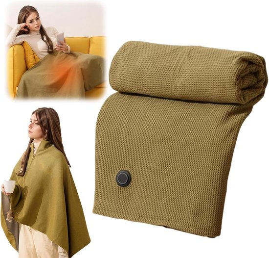 Elektrische deken - USB-verwarmde sjaal - Eenpersoons elektrische deken - Synthetische vezels 150x80cm Groen - Powerbank niet inbegrepen