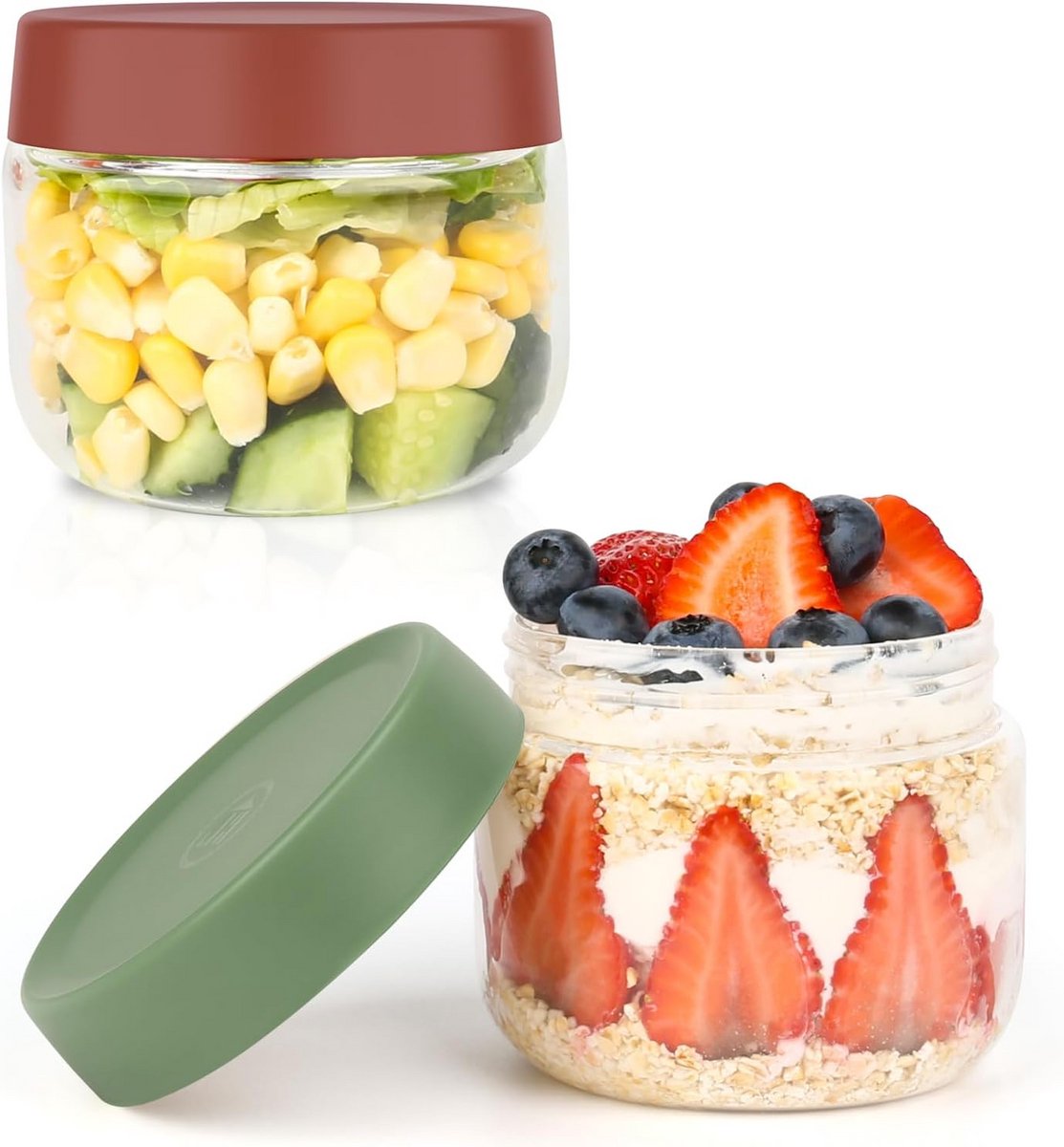 Borosilicaatglas 300 ml, Set van 2, Met Deksel, Magnetronbestendig, Weckpotten voor Haver en Yoghurt