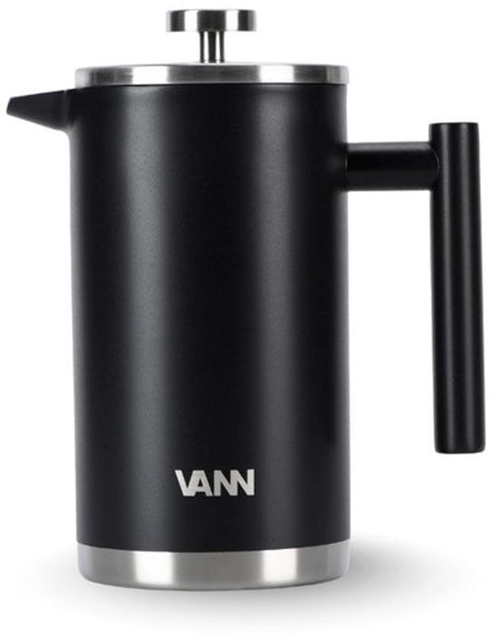 VANN® RVS French Press 1 liter voor koffie en thee – Cafetiere Isoleerkan – Dubbelwandig – Koffie maker – Zwart