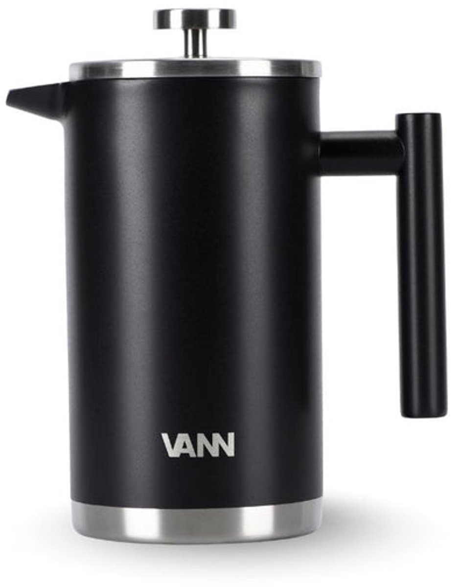 VANN® RVS French Press 1 liter voor koffie en thee – Cafetiere Isoleerkan – Dubbelwandig – Koffie maker – Zwart