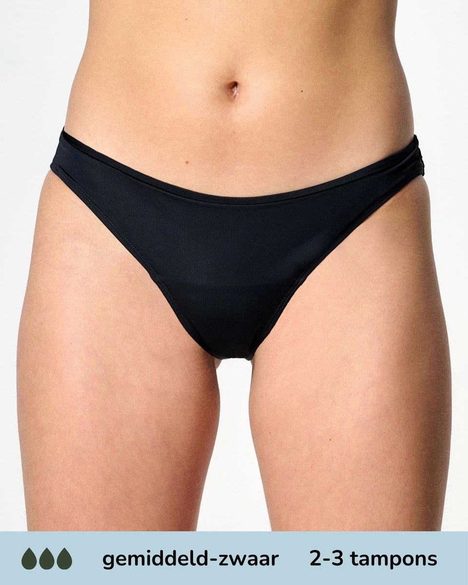 Moodies menstruatie zwemkleding - Bikini broekje - gemiddeld - zwaar kruisje - Zwart