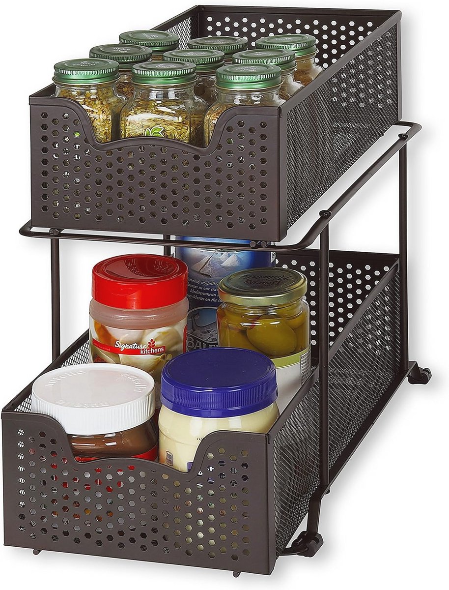 2 Tier Schuifkast Organizer met Mand - Brons