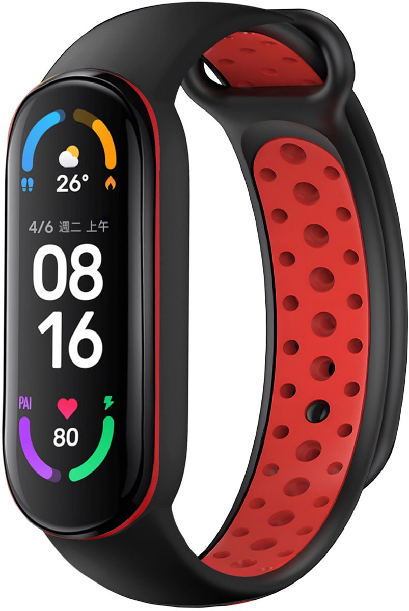 Siliconen sport bandje - Geschikt voor Xiaomi Mi Band 5 / 6 - Black / Red