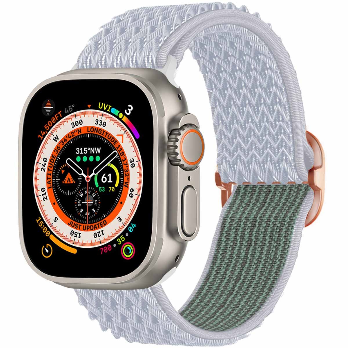 iMoshion Bandje Geschikt voor Apple Watch Bandje Series 1 / 2 / 3 / 4 / 5 / 6 / 7 / 8 / 9 / SE / Ultra (2) - 42 / 44 / 45 / 49 mm - iMoshion Elastisch nylon band - Lichtgrijs