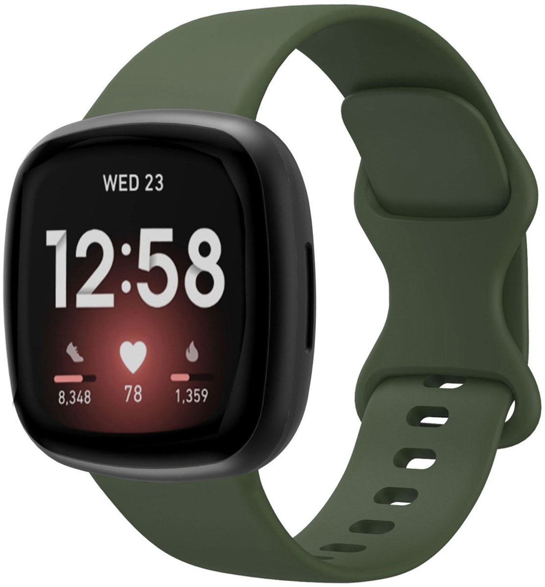 Siliconen⁺ bandje - Geschikt voor Fitbit Sense/ Versa 3/ Versa 4/ Sense 2 - Donkergroen