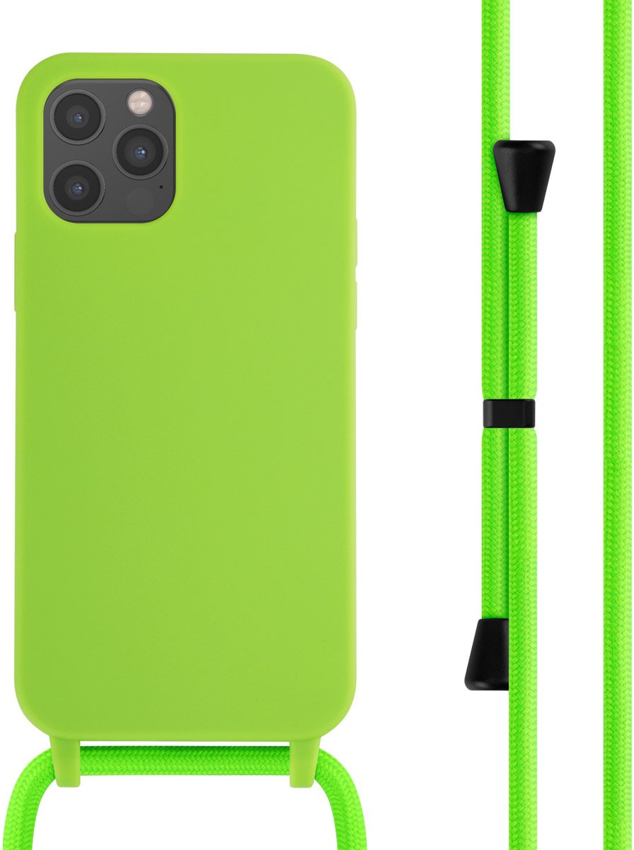 imoshion Hoesje - Geschikt voor Apple iPhone 12 Pro / 12 - Siliconen hoesje met koord - Fluor Groen