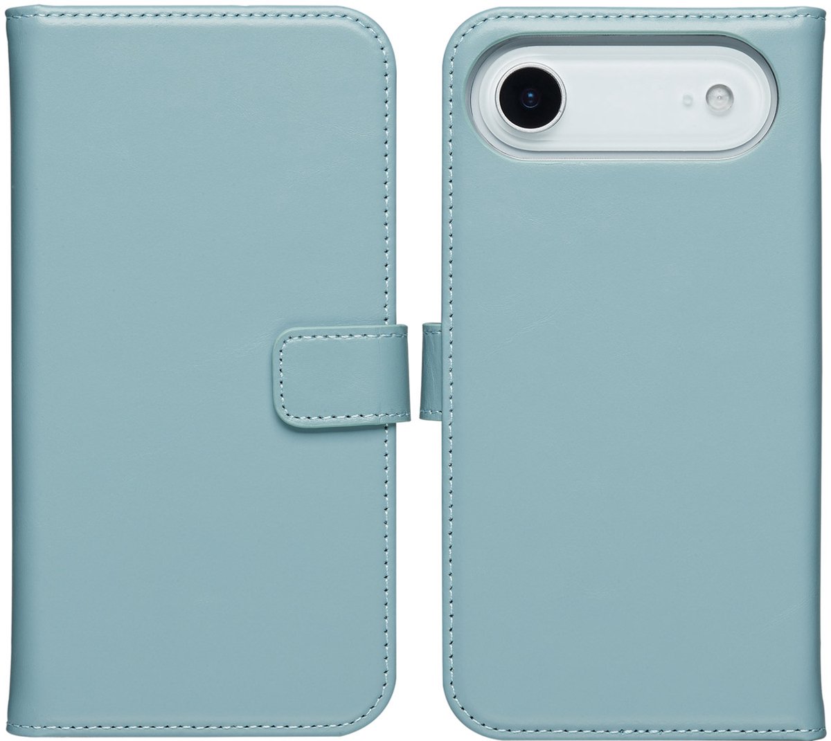 Selencia Hoesje - Geschikt voor Apple iPhone 17 Air - Echt Lederen Bookcase - Air Blue