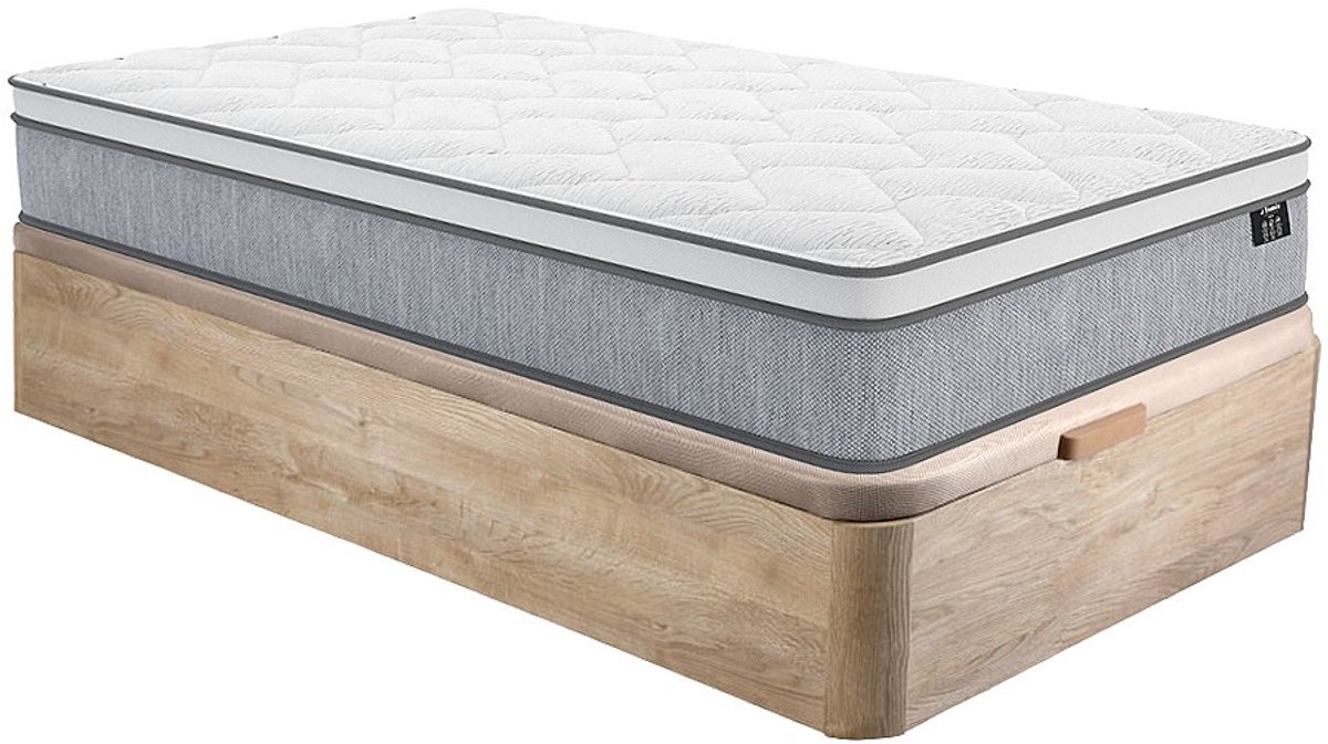 Vente-unique Set 90 x 190 cm bedbodem met opbergruimte, licht naturel + matras met pocketveren van 22 cm dik - SERENITE van YSMÉE