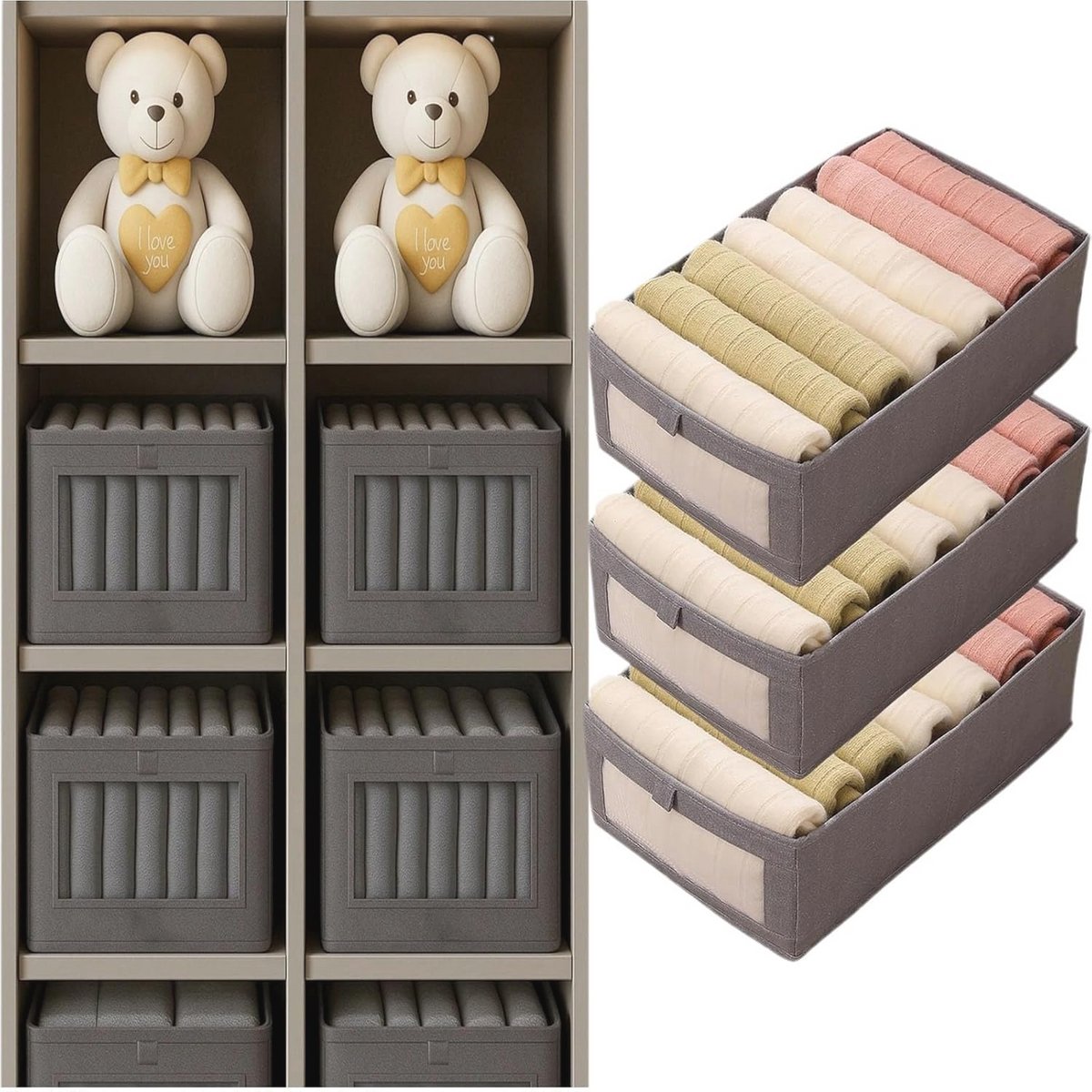 Opvouwbare Ladeverdeler Set voor Kleding en Accessoires - 3 Stuks XL Grijs