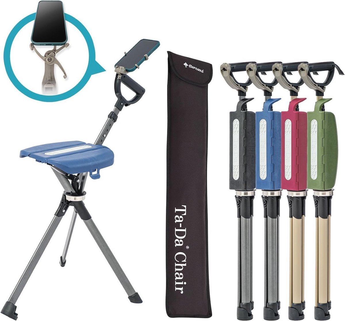 STEP2GOLD Ta-Da Stoel Serie 2 PRO, draagbare trekkingwandelstok, opvouwbare wandelstok met zitting, wandelstok met stoel, opvouwbare stoel, lichtgewicht aluminium, gemakkelijk te dragen en op te