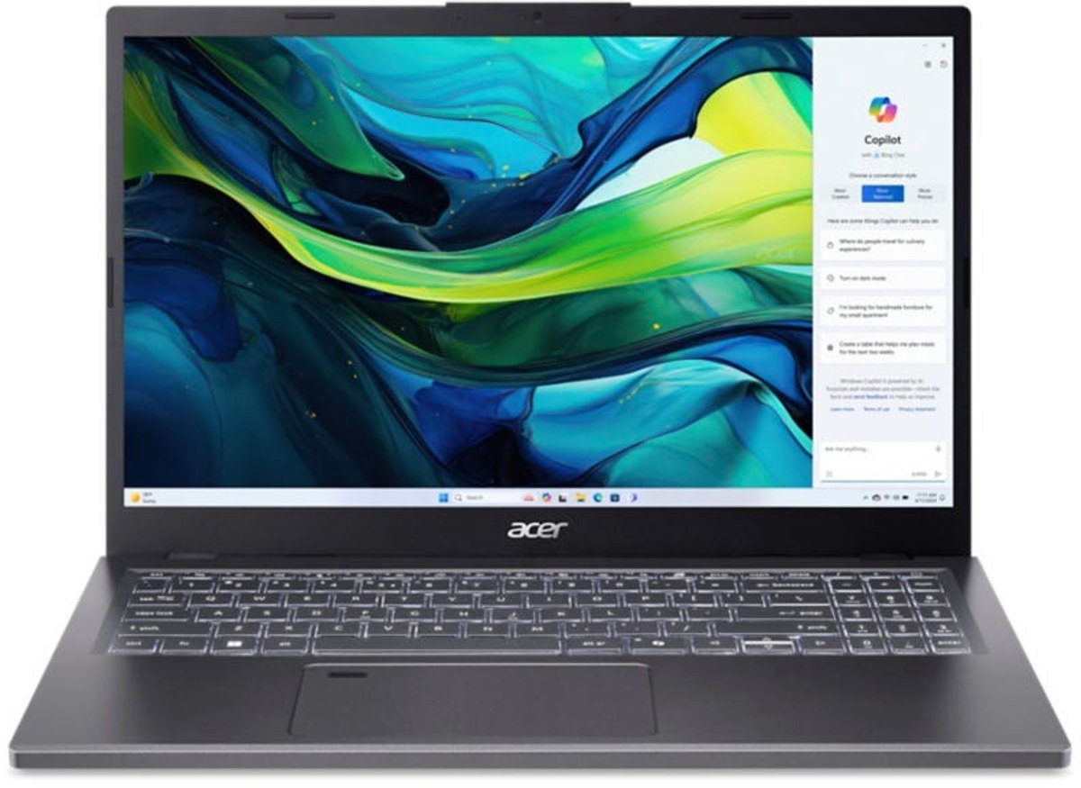 Image of Acer Aspire 15 A15-61M-R72A AMD Ryzen™ 5 8640HS Laptop 39,6 cm (15.6") Full HD 16 GB DDR5-SDRAM 512 GB SSD Wi-Fi 6E (802.11ax) Windows 11 Home Grijs