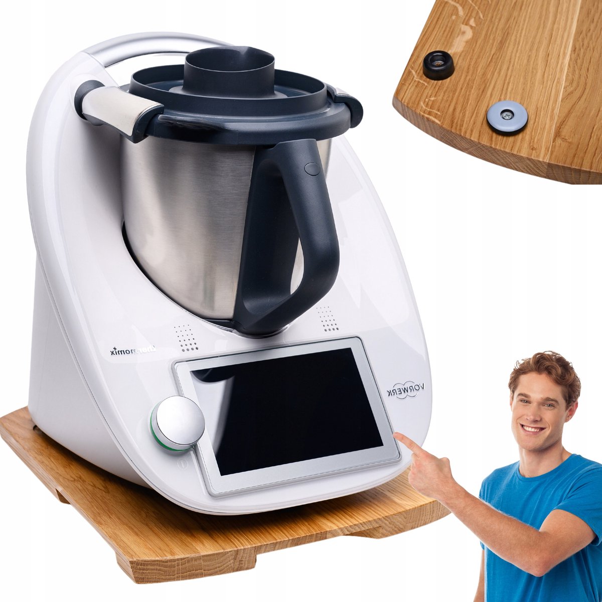 Merkloze Houten Onderzetter voor Thermomix TM5 TM6 - Massief Eikenhout