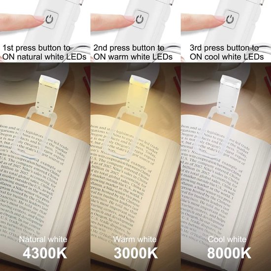 LED-klemleeslampje, één verpakking, oplaadbaar via USB, kinderleeslampje met 3 instelbare helderheidsniveaus, leeslampje Geschikt voor naast het bed voor 's avonds. van Glocusent — afbeelding 2