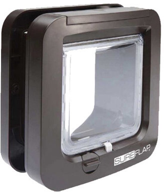 Bruin microchip kattenluik van SureFlap met transparante klap.