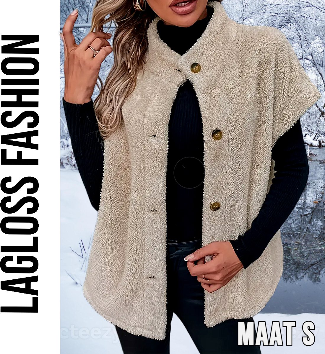 LaGloss® Elegante Teddybeer Vest – Korte Mouwen Blazer met Enkele Knoopsluiting – Khaki H-Lijn Silhouet – Herfst/Winter Casual Buitenkleding – Maat S