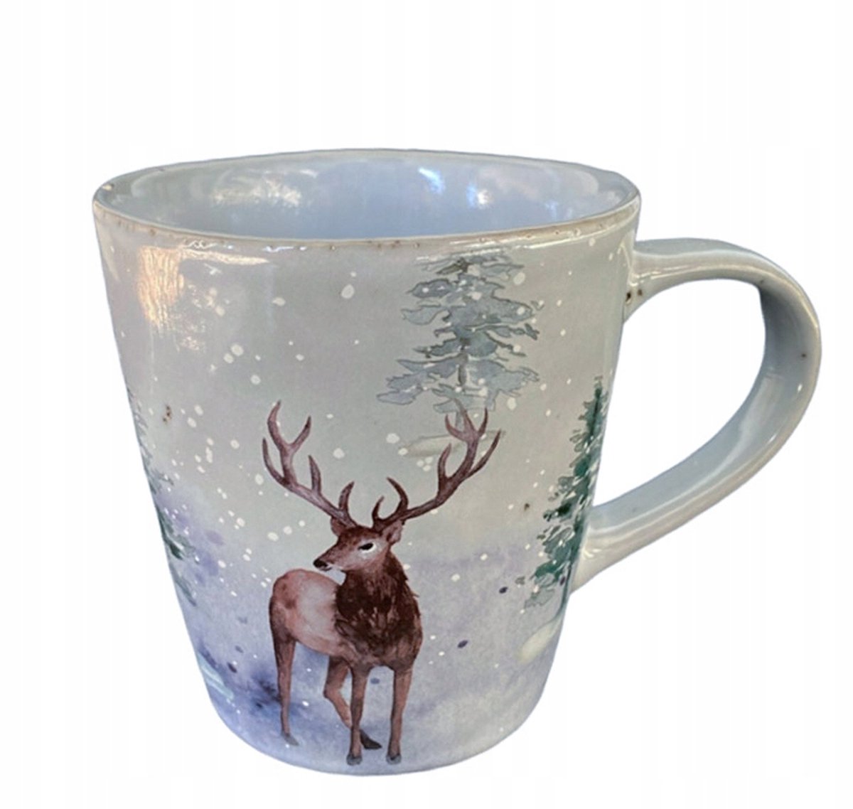 Kerstmok met rendier - 330ml - Grote grijze stenen mok