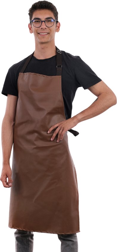 Tablier Vella en similicuir – Marron – 65 x 90 cm – Sangle de cou ajustable – Imperméable – BBQ – Tablier de cuisine – Tablier de cuisine femme – Tablier de cuisine homme