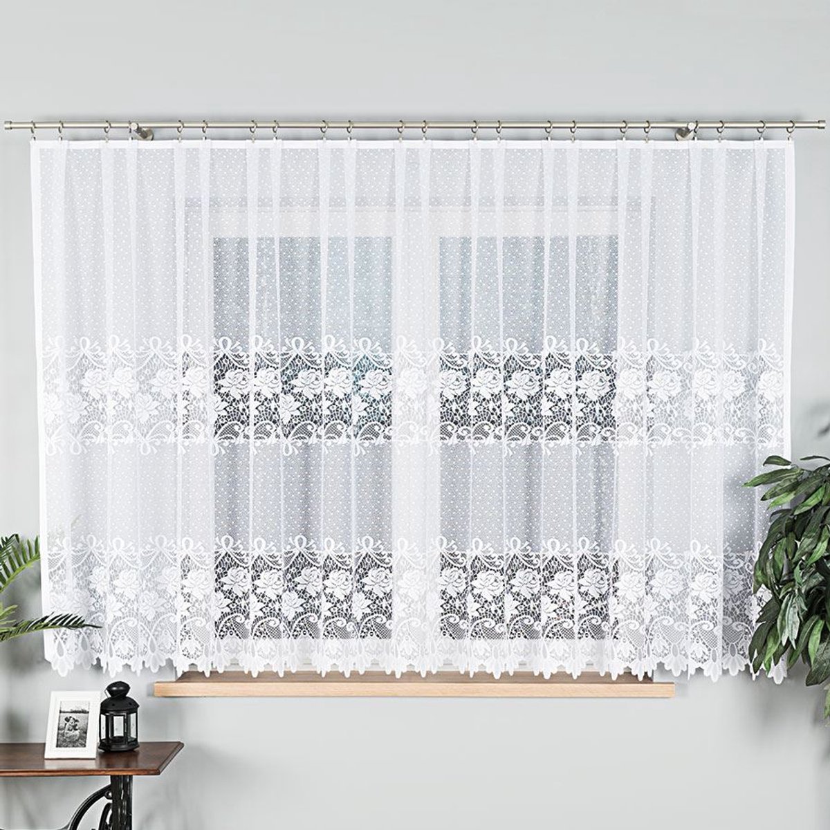 Markizeta Demetria Serie - Jacquard Gordijn - 400x160 cm - Wit - Rozenmotief
