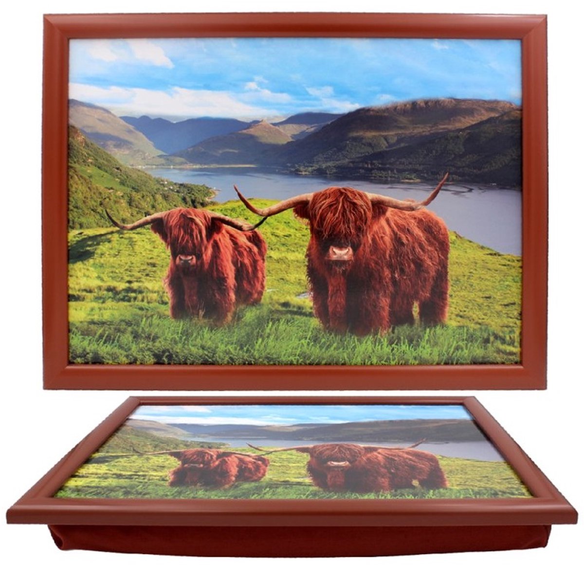 Cosy Creations- Laptray - Schoottafel - Schootkussen - Laptoptafel - Dienblad met kussen - Schotse Hooglanders 44x33x6 cm