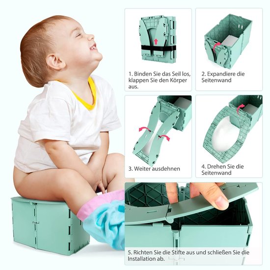 Reispotje voor kinderen, herbruikbaar draagbaar opvouwbaar potje voor peuters, opvouwbaar toilet voor kamperen in de buitenlucht, potje voor peuters (groen) — afbeelding 3
